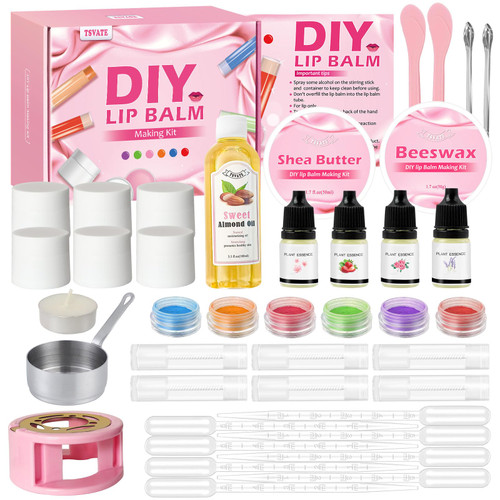 TSVATE DIY Lip Balm Kit, 47Pcs Lip Balm Making Kit for Kids, Make Your Own Lip Balm, DIY Lip Care Kit by Multi-flavor and Multicolored, DIY Makeup Set for Birthday Gift