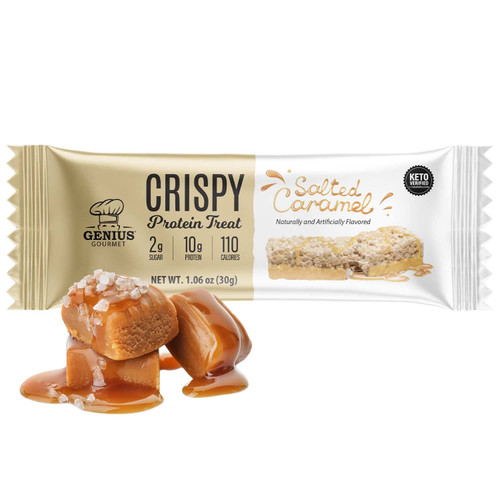 Genius Gourmet Gluten Free Crispy Protein Treat, Keto Snack, Low Carb, Low Sugar (Salted Caramel, 10 Count (Pack of 1)) Genius Gourmet Gluten Free Crispy Protein Treat, Keto Snack, Low Carb, Low Sugar (Salted Caramel, 10 Count (Pack of 1))