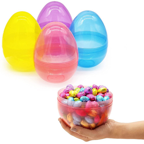 Massive Translucent Fillable Easter Eggs Colorful Bright Plastic Easter Eggs, Perfect For Easter Egg Hunt, Surprise Egg, Easter Hunt, Assorted Colors, 8" Giant Fillable Eggs (12-Pack)