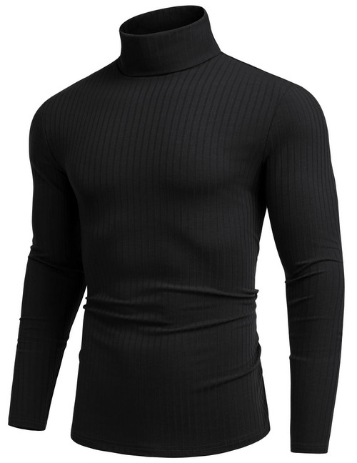 COOFANDY Men's Black Turtleneck T Shirts Slim Fit Basic Pullover Shirts Lightweight Fashion Casual Knitted Sweater