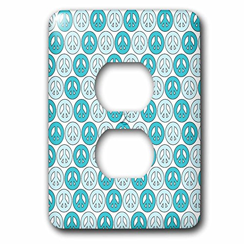 3dRose LSP_110483_6 Aqua and Blue Inspirational Peace Signs 2 Plug Outlet Cover, Multicolored
