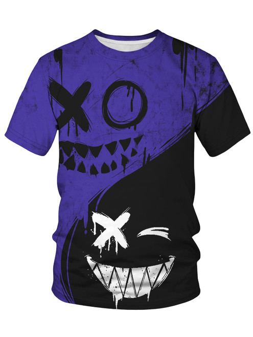 WDIRARA Men's Two Tone Cartoon Graphic Print Short Sleeve T Shirt Round Neck Tee Multicolor Purple XL