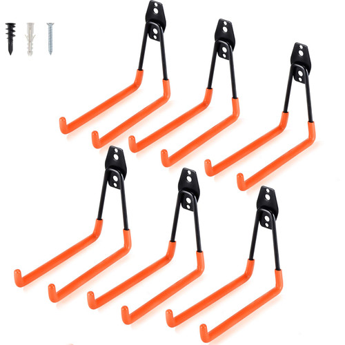 AOBEN Garage Hooks Heavy Duty, Steel Garage Storage Hooks, Utility Tool Hangers and Combinable Wall Mount Garage Hooks for Organizing Ladder, Hold Chairs, Heavy Tools (Large U, 6 Pack)