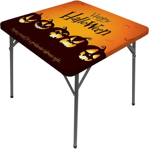 CESGFC Square Halloween Table Cover, Halloween Style Pattern, Elastic Edge, Suitable for Table Decoration, Buffet and Camping, Fit for 42"x42" Square Table