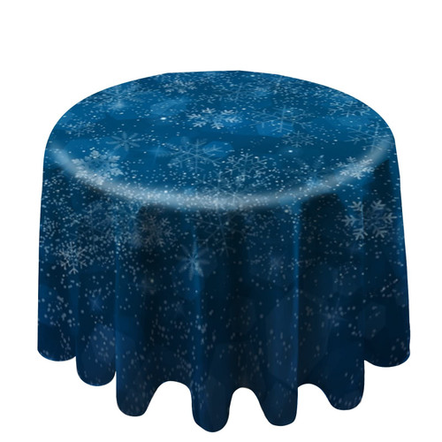 Round Tablecloth 60 Inch, Blue Snowflakes Winter Table Cloth Cover Polyester Washable Stain Resistance Table Protector for Holiday Party Picnic Dining Decor
