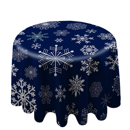 Round Tablecloth 60 Inch, Snowflakes Christmas Blue Table Cloth Cover Polyester Washable Stain Resistance Table Protector for Holiday Party Picnic Dining Decor