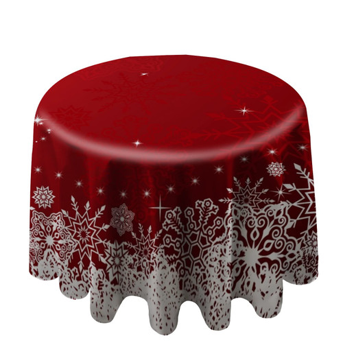 Round Tablecloth 60 Inch, Snowflakes Christmas Red Table Cloth Cover Polyester Washable Stain Resistance Table Protector for Holiday Party Picnic Dining Decor