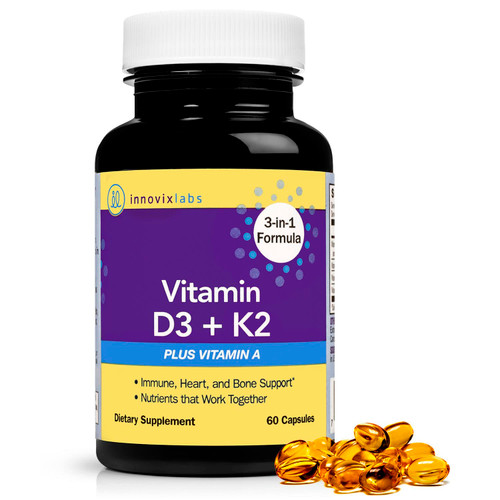 InnovixLabs Vitamin D3 K2 Supplement - ADK with VIT D3 5000 IU & Vitamin A - 600 mcg Vitamin K2 MK7 MK4 - D & K for Optimal Calcium Absorption, Bone Health & Immune Support, 60 Capsules