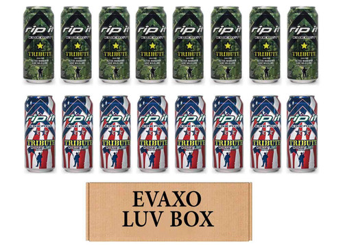 LUV BOX- Variety Rip It Energy Fuel Drinks 16 oz. pack of 16 , RIP IT Tribute , RIP IT Tribute Cherry Lime. by evaxo