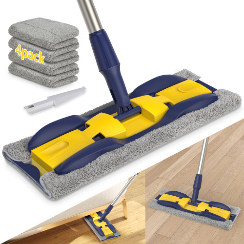 Microfiber Mop Wood Floor Mops for Floor Cleaning - MEXERRIS Hardwood Floor Mop with 4X Mop Pads, Wet Dust Mop with Adjustable Handle Flat Mops for Commercial Home Use Hardwood Laminate Tiles Floors