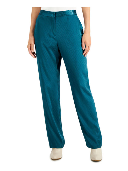 Alfani Womens Teal Pocketed Jacquard Straight Leg Pants Size: 8 Alfani Womens Teal Pocketed Jacquard Straight Leg Pants Size: 8