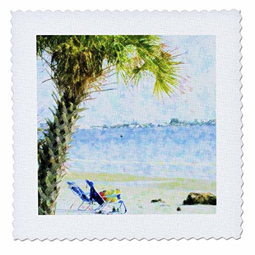 3dRose qs_35308_2 Blue Green Palm on Sanibel Beach-Quilt Square, 6 by 6-Inch