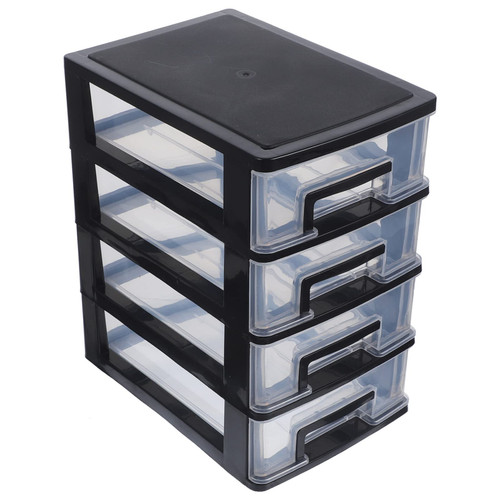 DOITOOL Four- Layer Plastic Drawers Organizer- Black Transparent Storage Drawers- Multifunction Plastic Drawers storage cabinet for Home Office Bathroom Bedroom?8.31x5.98x9.92in?