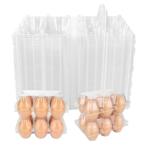 CertBuy 100 Pack Large Plastic Egg Cartons Bulk, Clear Plastic Egg Carton 6 Count, Reusable Chicken Egg Tray Holders for Family Pastured Chicken Farm, Business Market Display, Refrigerator Storage