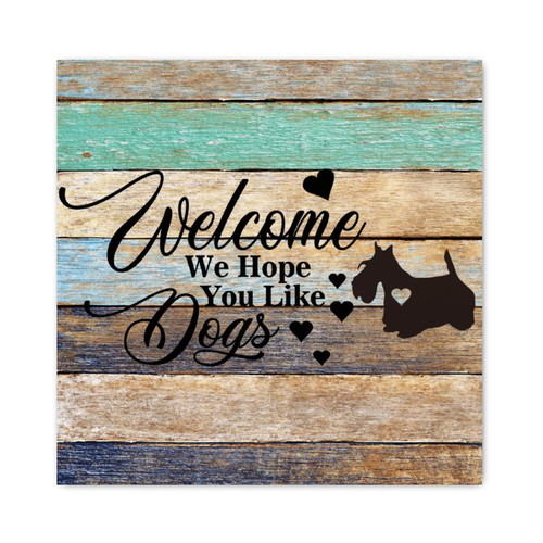 Wooden Sign Welcome We Hope You Like Dog Wood Plaque Sign Dachshund Dog Farmhouse Style Wall Decor Dogs Puppies Classic Pictures Hanging Sign For Living Room Window Shelf Desk Office Decor 12x12in