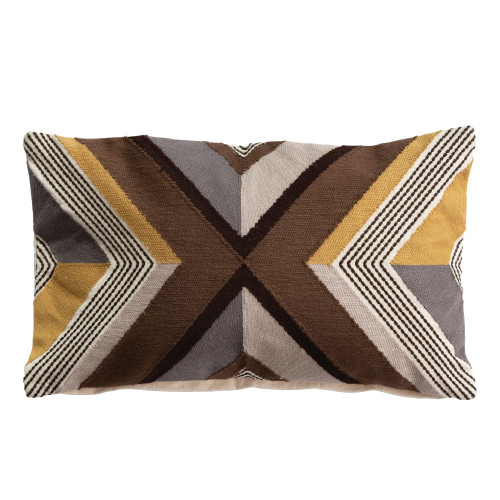 Creative Co-Op Cotton Embroidered Lumbar Line Design, Multicolor Pillows, 20" L x 12" W x 1" H