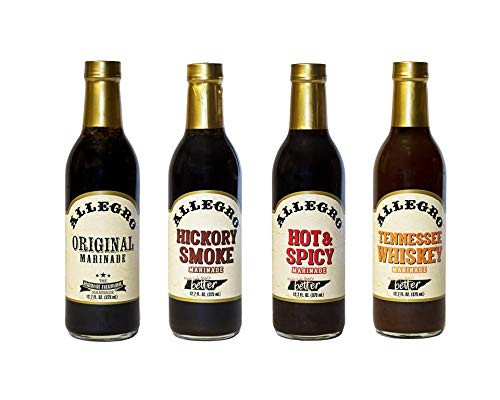 ALLEGRO - The Marinate Everything Marinades - Variety Pack - Original, Hickory Smoke, Hot & Spicy, and Tennesee Whiskey 12.7 oz each, Pack of 4