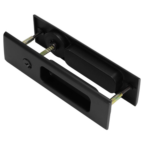 Privacy Pocket Door Lock Set, Zinc Alloy Recessed Handle Latch Sliding Door Mortise Lock for Bathroom Balcony Cabinet Door (Classic black square single hook sliding door lock)