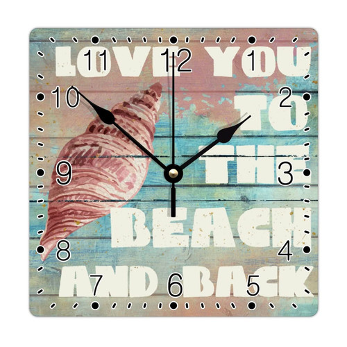 godblessign Conch Shell Coral Wall Clock Beach Square Clocks The Beach is Happy Place 10 Inch Wall Clocks Battery Operated Silent Vintage Cabin Wall Home Decor Living Room Bedroom Office Decor