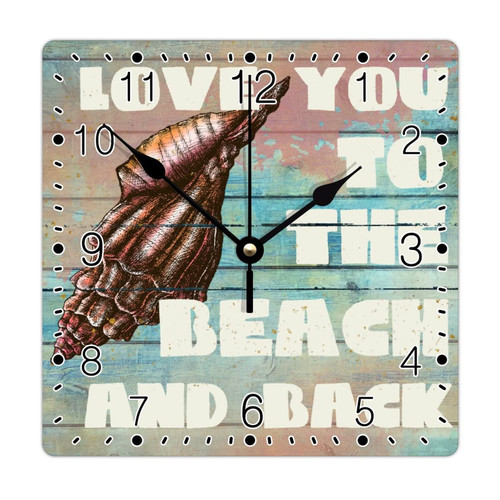 godblessign Conch Shell Coral Starfish Wall Clock Beach Square Clocks Summer Decorative Clocks Battery Operated 10 Inch Silent Vintage Cabin Wall Home Decor Living Room Bedroom Office Decor