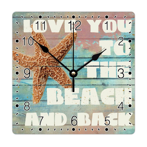 godblessign Starfish Shell Coral Wall Clock Beach Square Clocks Relax Life Good 10 Inch Wall Clocks Battery Operated Silent Vintage Cabin Wall Home Decor Living Room Bedroom Office Decor