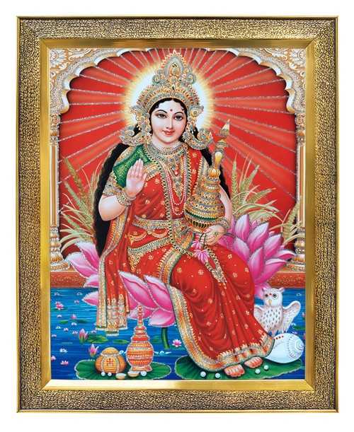 Koshtak Laxmi / lakshmi / mahalaxmi ji Giving blessing on lotus Photo Frame with Unbreakable Glass for Wall Hanging/Gift/Temple/puja Room/Home Decor and worship