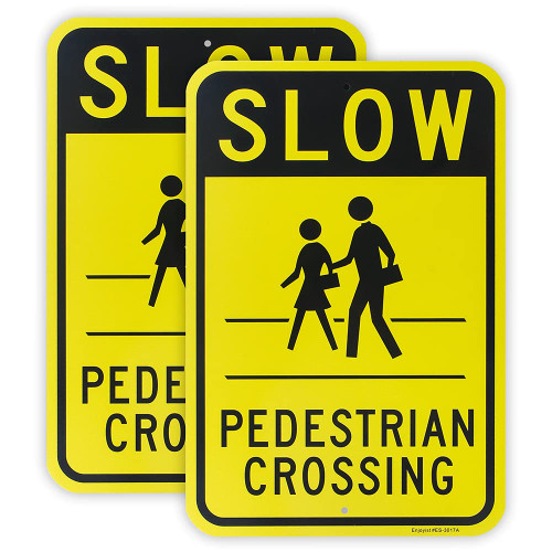 2-Pack Large Slow Pedestrian Crossing Sign, 18"x 12" .040 Aluminum Reflective Sign Rust Free Aluminum-UV Protected and Weatherproof