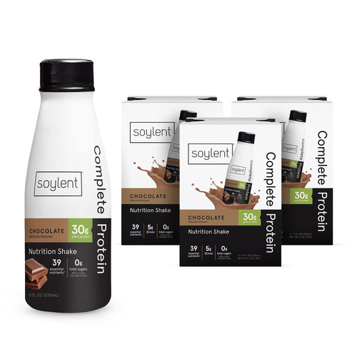 Soylent Chocolate Protein Shake, 30g Complete Protein, Vegan, Dairy Free and 0g Sugar, Ready to Drink Protein Drinks, 11 Oz (Pack of 12)