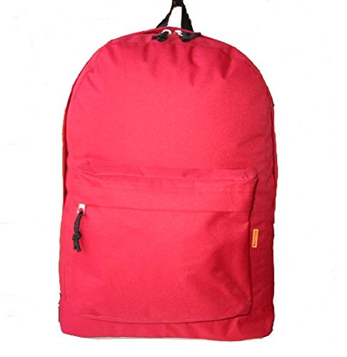 Classic Bookbag Basic Backpack Simple School Book Bag Casual Student Daily Emergency Survival Daypack 18 Inch with Curved Shoulder Straps Red