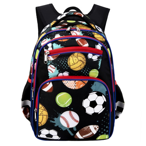 Moonmo School Backpack Kids Bookbag Elementary Preschool Kindergarten Supplies for Boys,boys school backpack with compartments for 5+ (Black Ball Games)