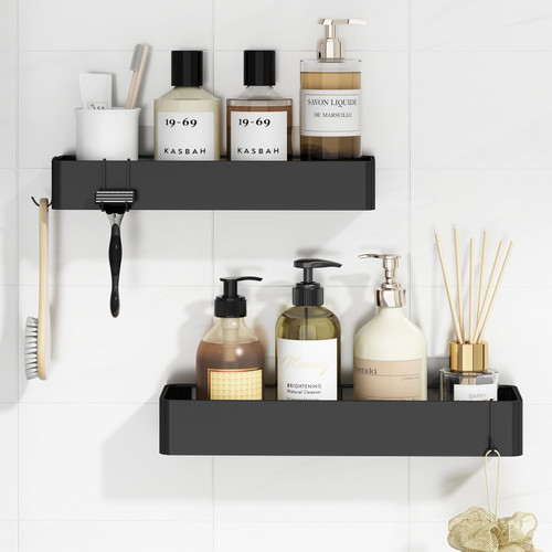 REALINN Shower Caddy, Bathroom Shower Organizer [2 Pack], Adhesive Shower Shelves No Drilling, Rustproof Shower Shelves for Inside Shower, Black Bathroom Organization