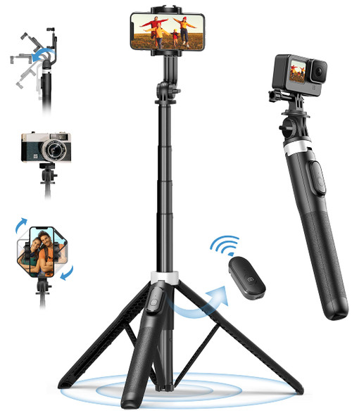 64" Tripod for Phone, Selfie Stick Tripod with Remote, Extendable Portable Tripod Stand, Cell Phone Tripod with Holder for Travel, Compatible with iPhone 14/13/12 Pro Max Samsung Camera Gopro