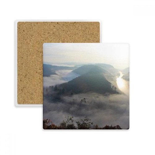 Fog Green Forestry Science Nature Scenery Square Coaster Cup Mat Mug Subplate Holder Insulation Stone