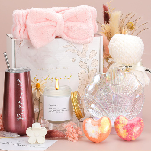 Bridesmaid Proposal Gifts,Will You Be My Bridesmaid Gift Box,Bridesmaid Gifts for Wedding Day,Bridesmaid Wine Tumbler Candles from Bride to Be Bridal Shower Engagement Wedding Bride Tribe Party Gifts