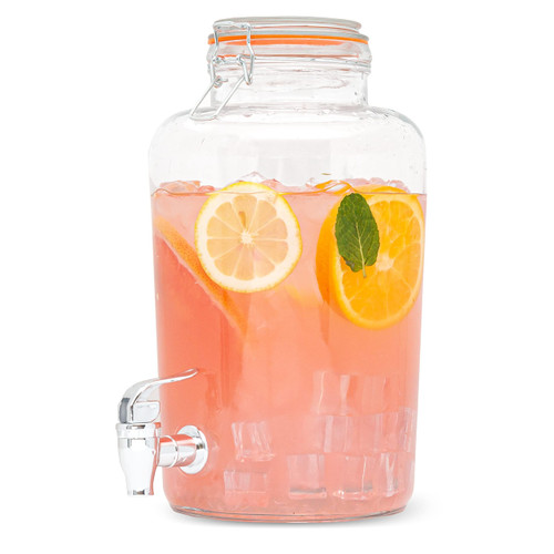 Ilyapa 1 Gallon Glass Beverage Dispenser - Wide Mouth Mason Jar Drink Dispenser - 100% Leak Proof with Glass Flip Top Lid, Dispensers for Parties - Mason Jar Drinking Dispenser