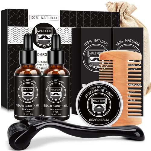 MALE GOD Christmas Gifts for Men - Beard Kit W/Beard Oil(2 Pack), Beard Balm, Beard Comb, Beard Kit for Patchy Beard - Birthday Gifts for Him Husband Boyfriend Dad, Stocking Stuffers for Men Christmas