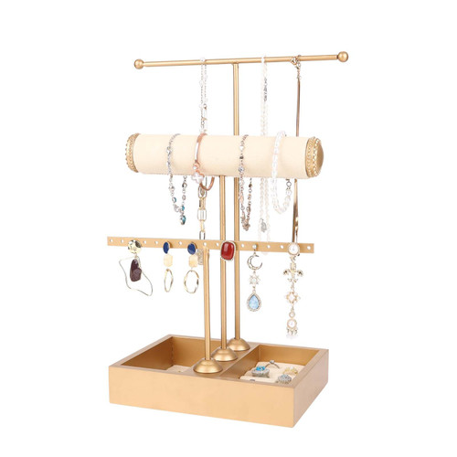 MingsunTan Jewelry Holder Organizer Jewelry Stand, Jewelry Organizer 3 Tier Jewelry Holder, Jewelry Display Rack Tree Jewelry Tower for Earring Bracelet Ring Necklace (Gold) MingsunTan Jewelry Holder Organizer Jewelry Stand, Jewelry Organizer 3 Tier Jewelry Holder, Jewelry Display Rack Tree Jewelry Tower for Earring Bracelet Ring Necklace (Gold)