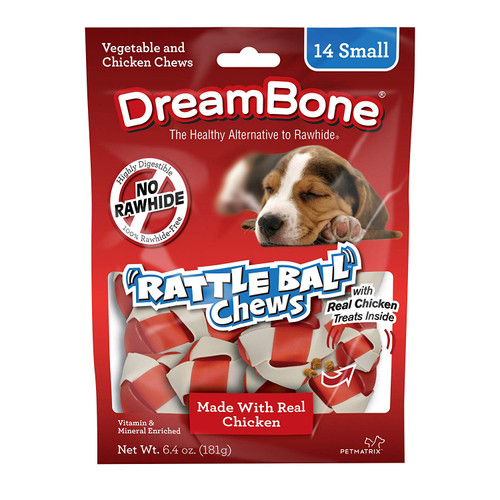 DreamBone Chicken Rattle Ball Dog Chew, Rawhide Free Chews