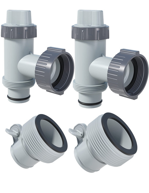 POOLHACKER Plunger Valve with Type B Hose Adapter 1.25" to 1.5" Replacement for Above Ground Swimming Pool, Pool Hose Adapter B & Shut Off Valve with Gaskets & Nuts, Pool Replacement Parts(2 Pack)