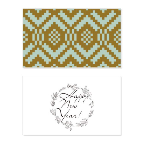 Tan Blue Symmetrical Square Illustration New Year Festival Greeting Card Bless Message Present