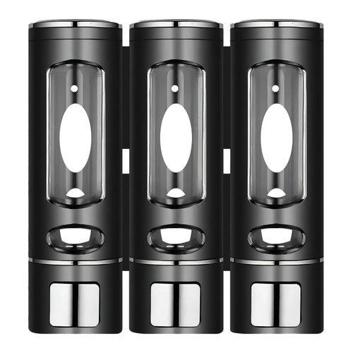 Shower Shampoo Dispenser,Soap Dispenser Shampoo and Conditioner Wall Mounted 3 Chamber,Shower Soap Dispenser3x400ml Shower Gel Container Dispenser, No Drill, forToilet Bathroom Hotel Kitchen (Black)