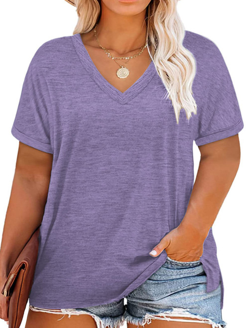 Plus Size Tops for Women 4X Summer Casual T Shirts Side Split Tees Light Purple 26W