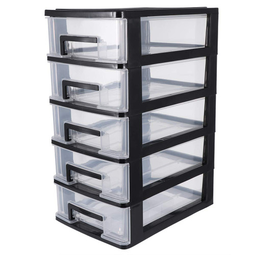 Toyvian Drawer Desktop Storage Unit, Small Cabinet Plastic Drawer Type, Storage Case Organizer, Five- layer Clear Drawers, Plastic Storage Tower Black