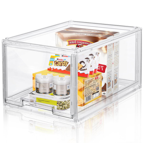 DILIBRA Clear Stackable Storage Drawers Bins, Plastic Storage Organizer Containers with Pull-out Drawer, Acrylic Storage Box for Kitchen Cabinet Pantry Fridge Freezer Shelf Refrigerator Organization