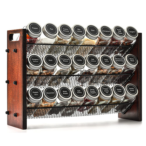Roykoota Spice Rack, Spice Rack Organizer without Seasoning Jars, Wooden Spice Rack, Rustic 3 Tier Spice Rack for Kitchen Cabinet, Countertop or Wall Mount