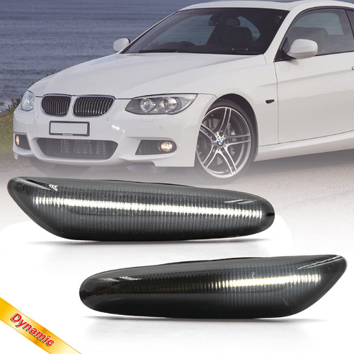 NSLUMO Sequential White LED Side Marker Lights Compatible With B-MW E90 E91 E92 E93 E46 E60 E61 E81 E82 E87 E88 1 3 5 Series Smoked Lens Dynamic Turn Signal Lamps