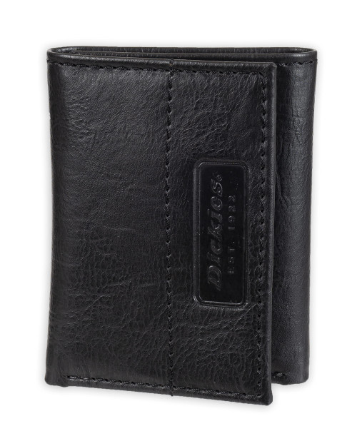 Dickies Men's Leather Trifold Wallet, Black Double Stitch, One Size