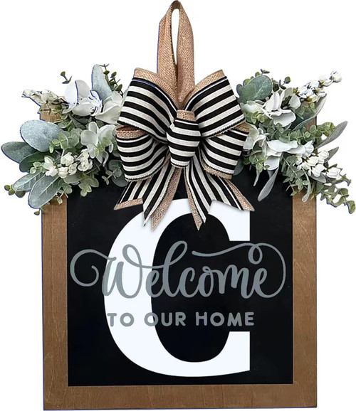 Front Door Garland Surname Welcome Sign Garland, Personalized Creative 26 Letter House Garland, Front Door Outdoor Door Garland, Spring Season Decoration Gifts (C)