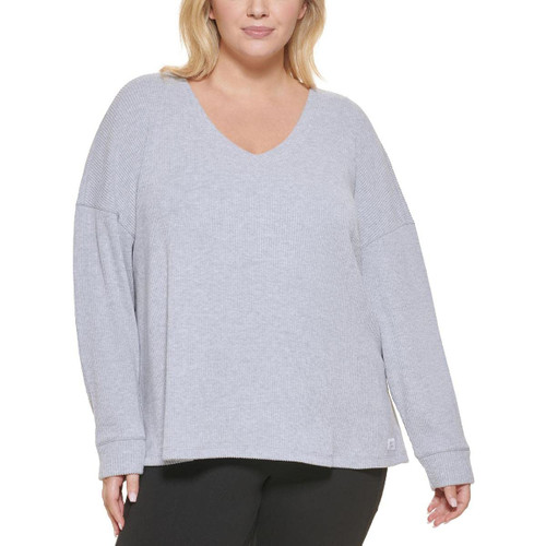 Calvin Klein Performance Womens Plus Ribbed Knit Tunic Top Gray 3X