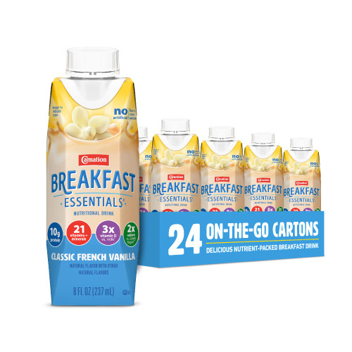 Carnation Breakfast Essentials Ready-to-Drink, Classic French Vanilla, 8 FL OZ Carton (Pack of 24) (Packaging May Vary)